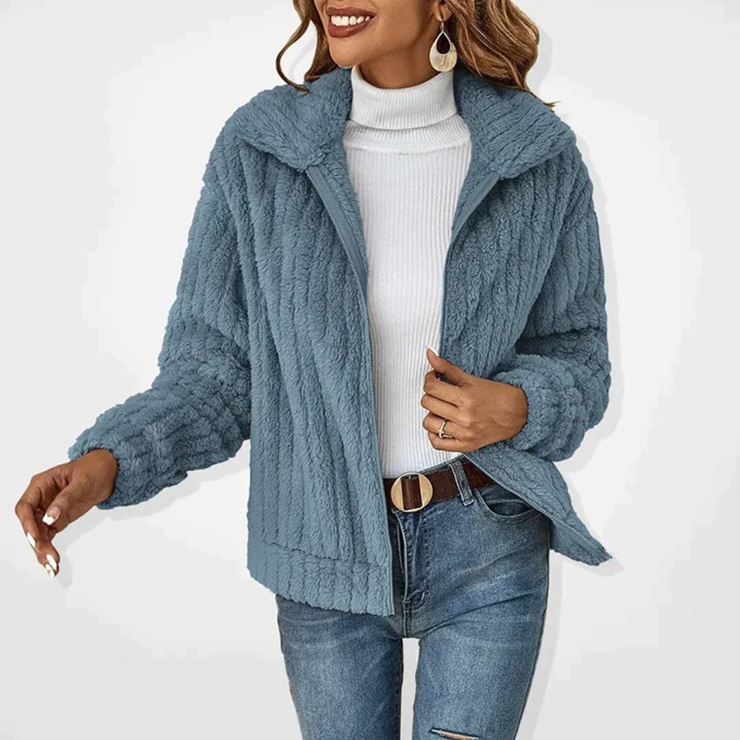 Veste en polaire pour femmes automne douce chaude en tissu effet peluche avec col montant Tabitha