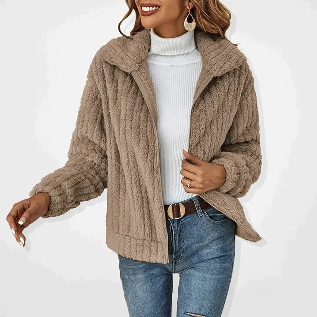 Veste en polaire pour femmes automne douce chaude en tissu effet peluche avec col montant Tabitha