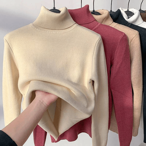Pull pour femme automne doux uni en maille fine avec col roulé Léonie