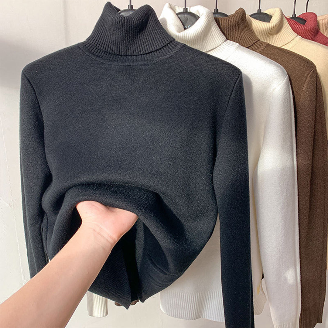 Pull pour femme automne doux uni en maille fine avec col roulé Léonie
