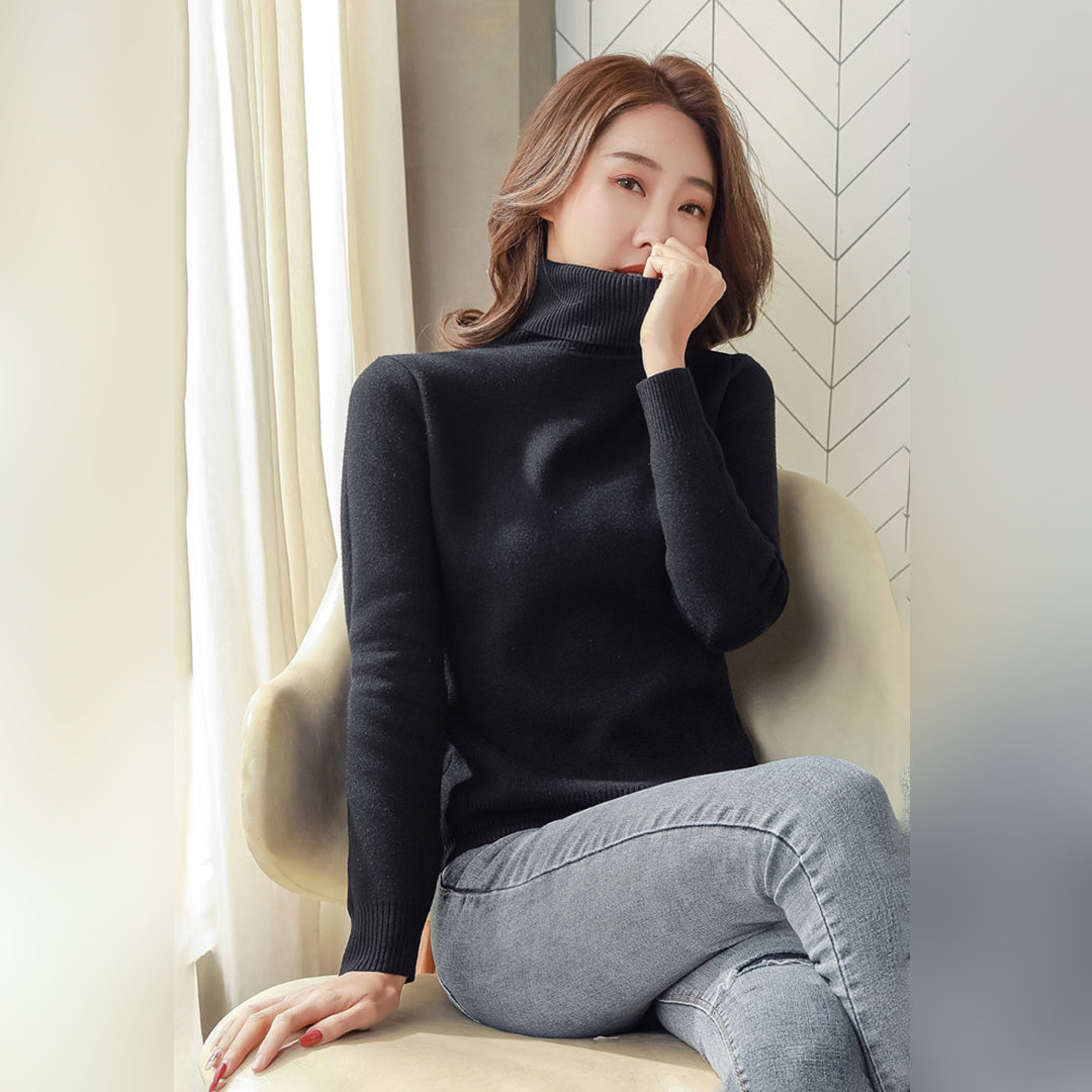 Pull pour femme automne doux uni en maille fine avec col roulé Léonie
