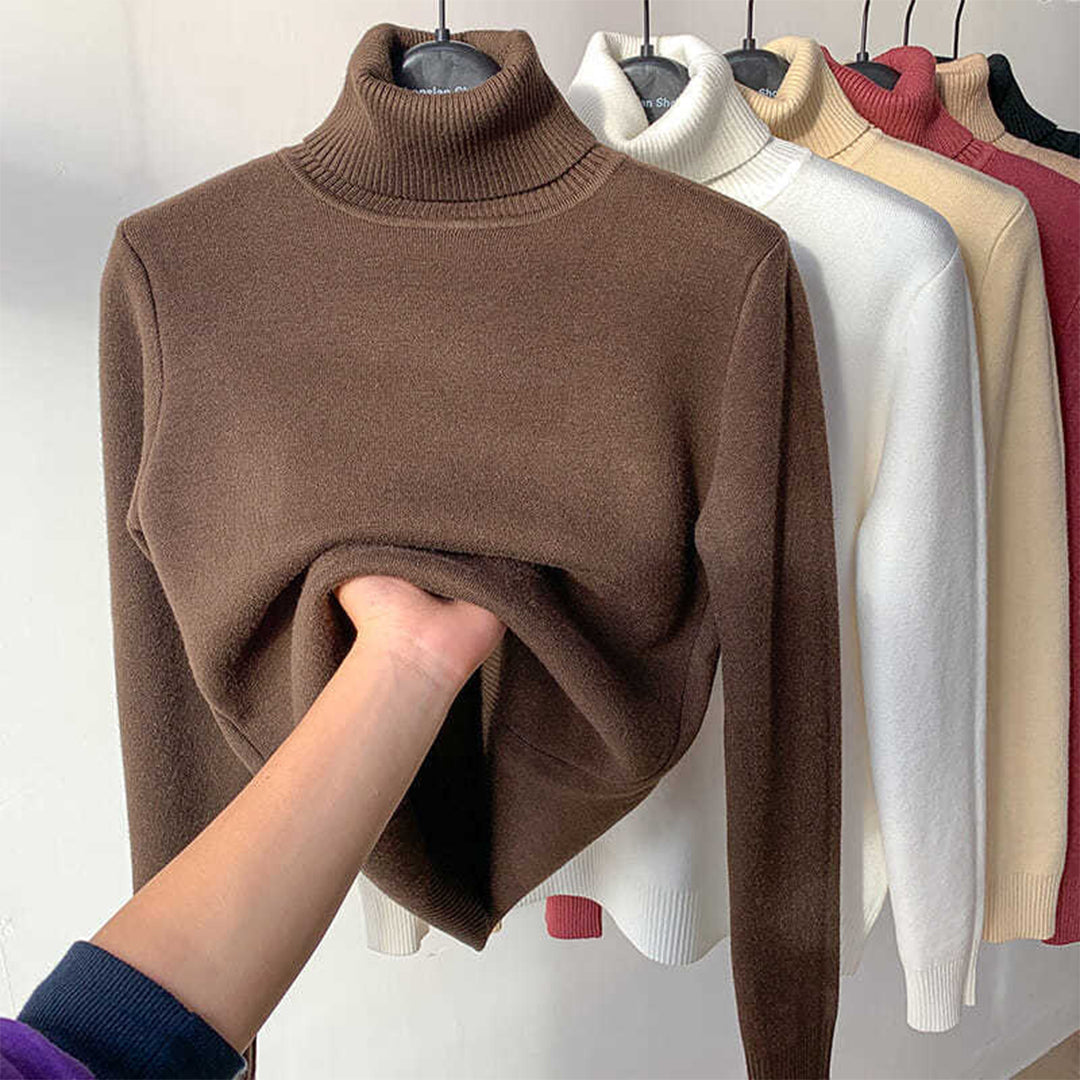 Pull pour femme automne doux uni en maille fine avec col roulé Léonie