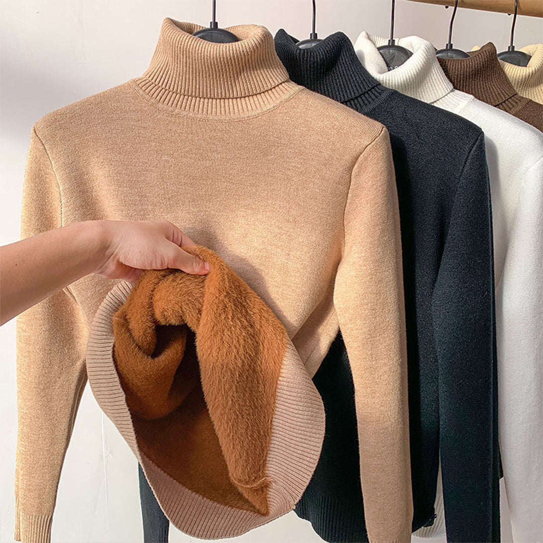 Pull pour femme automne doux uni en maille fine avec col roulé Léonie