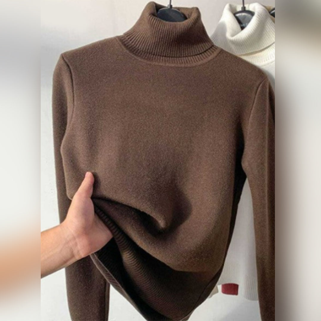 Pull pour femme automne doux uni en maille fine avec col roulé Léonie
