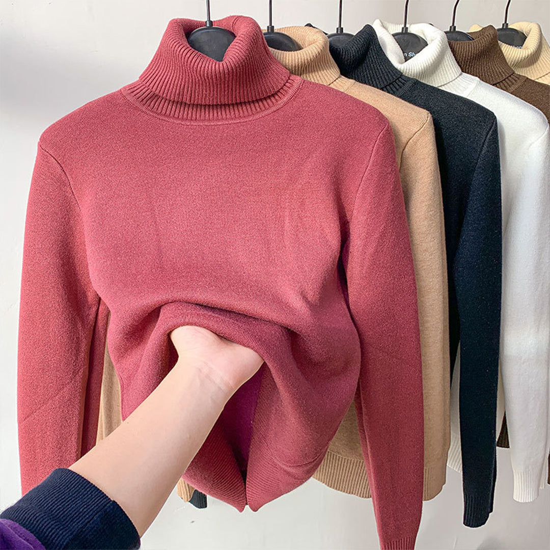 Pull pour femme automne doux uni en maille fine avec col roulé Léonie