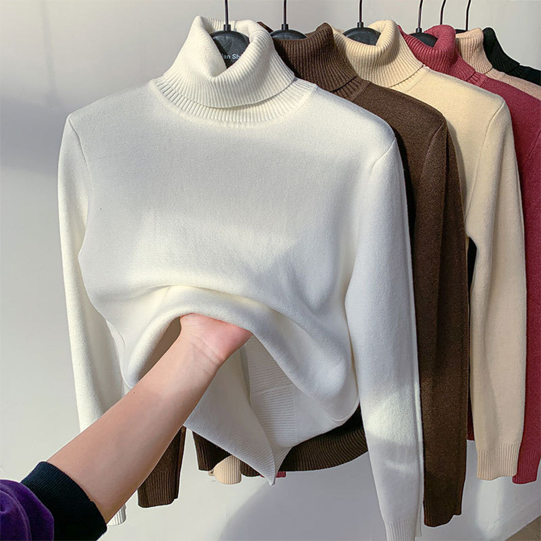 Pull pour femme automne doux uni en maille fine avec col roulé Léonie