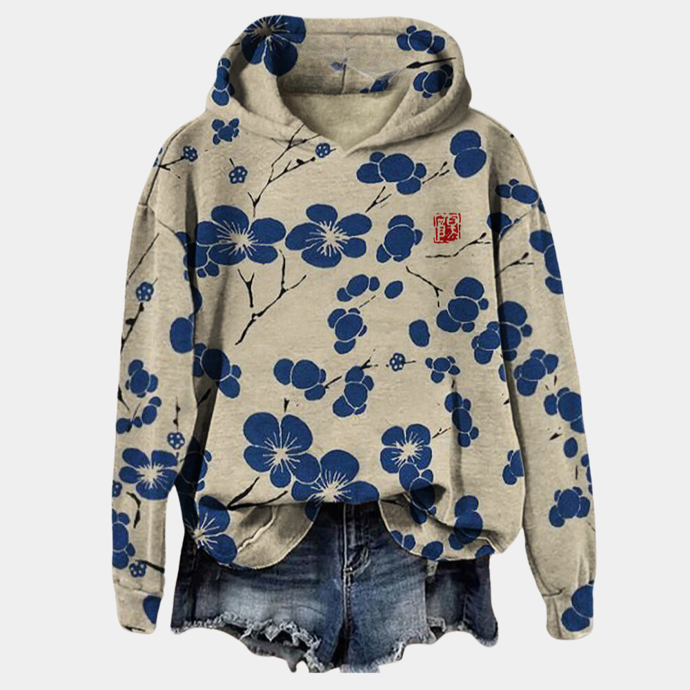 Sweat à capuche pour femme automne en coton mélangé à imprimé floral à coupe décontractée Hanaé