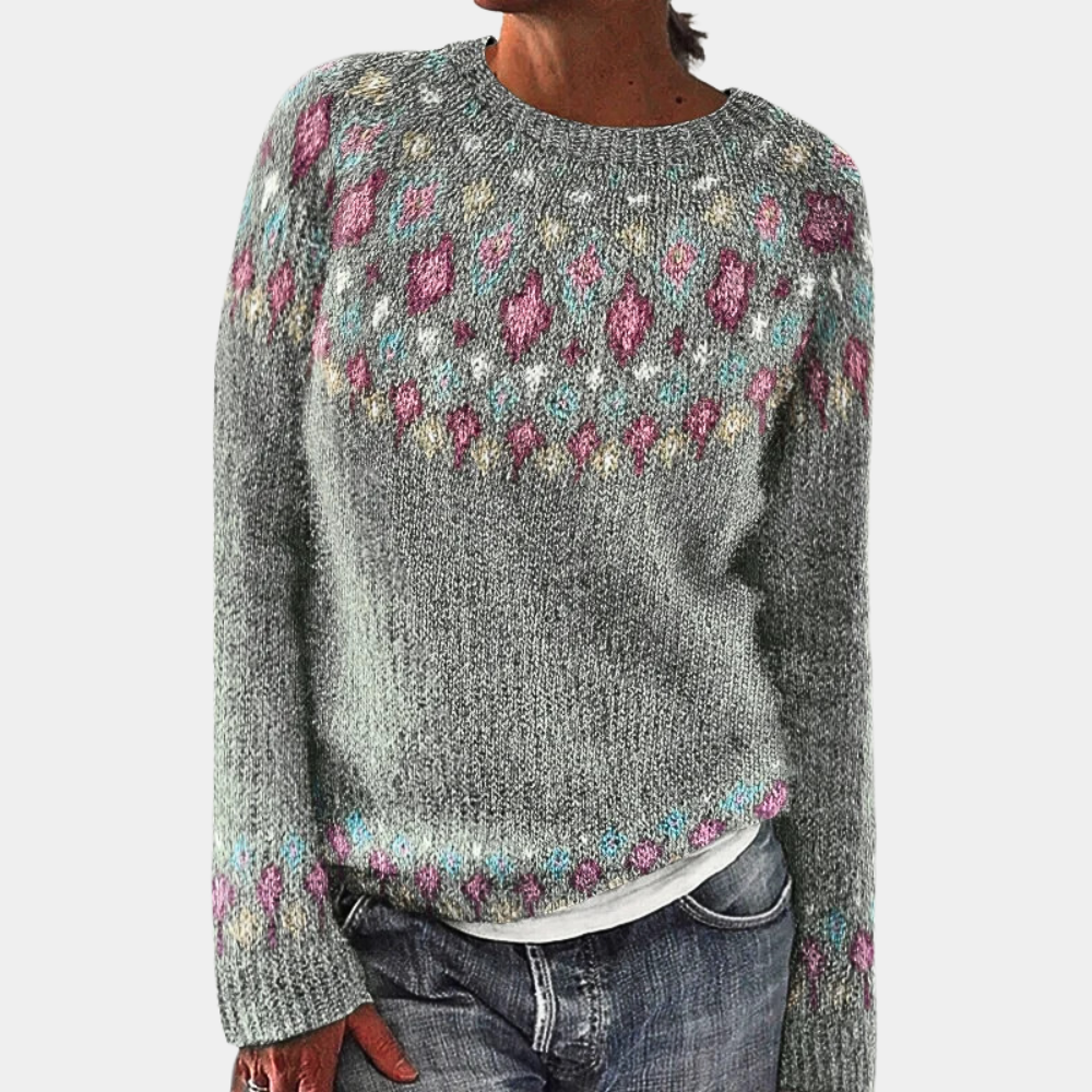Pull en laine douce pour femme automne à imprimé nordique coloré à coupe classique Adèle