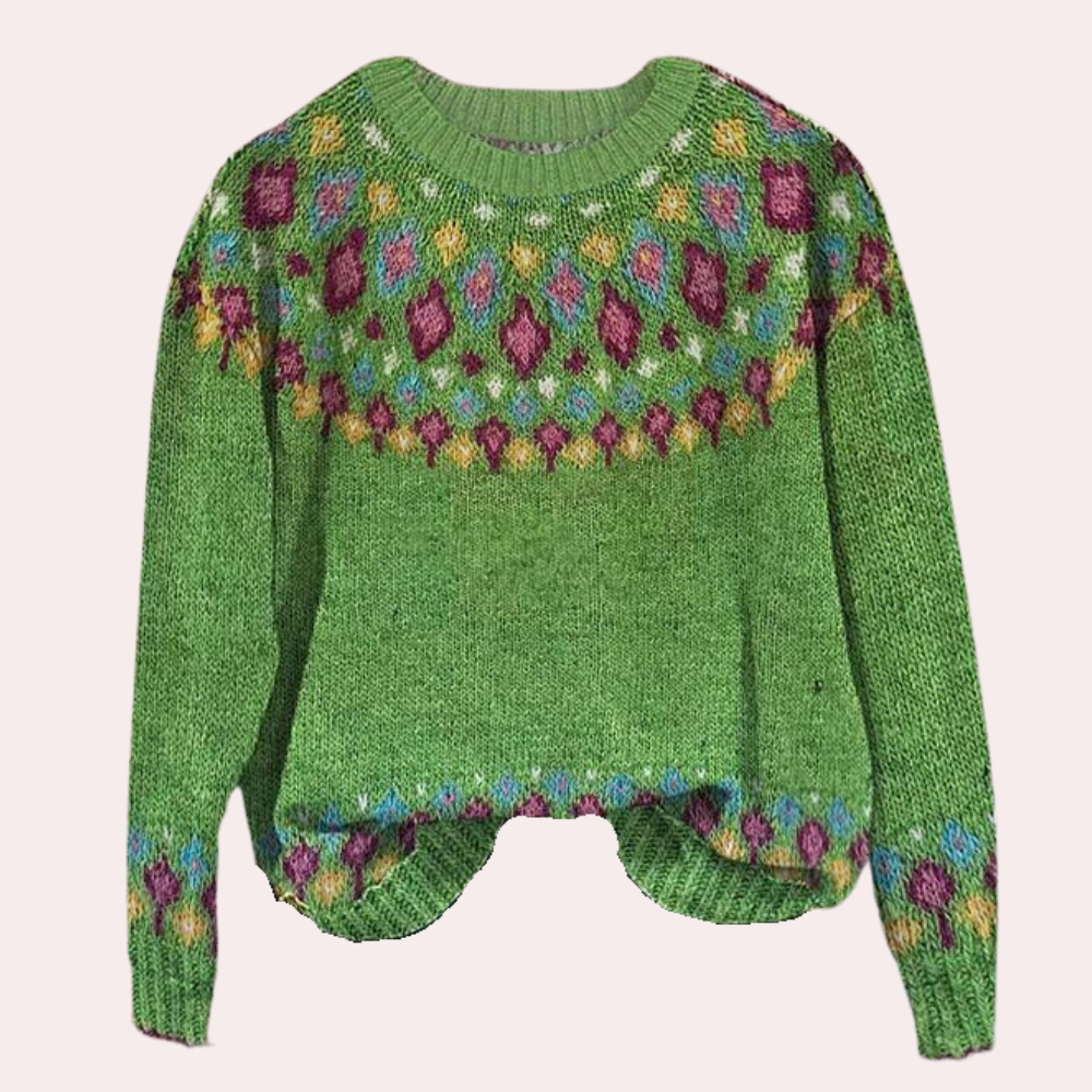 Pull en laine douce pour femme automne à imprimé nordique coloré à coupe classique Adèle