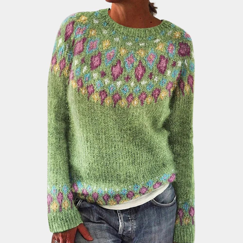 Pull en laine douce pour femme automne à imprimé nordique coloré à coupe classique Adèle