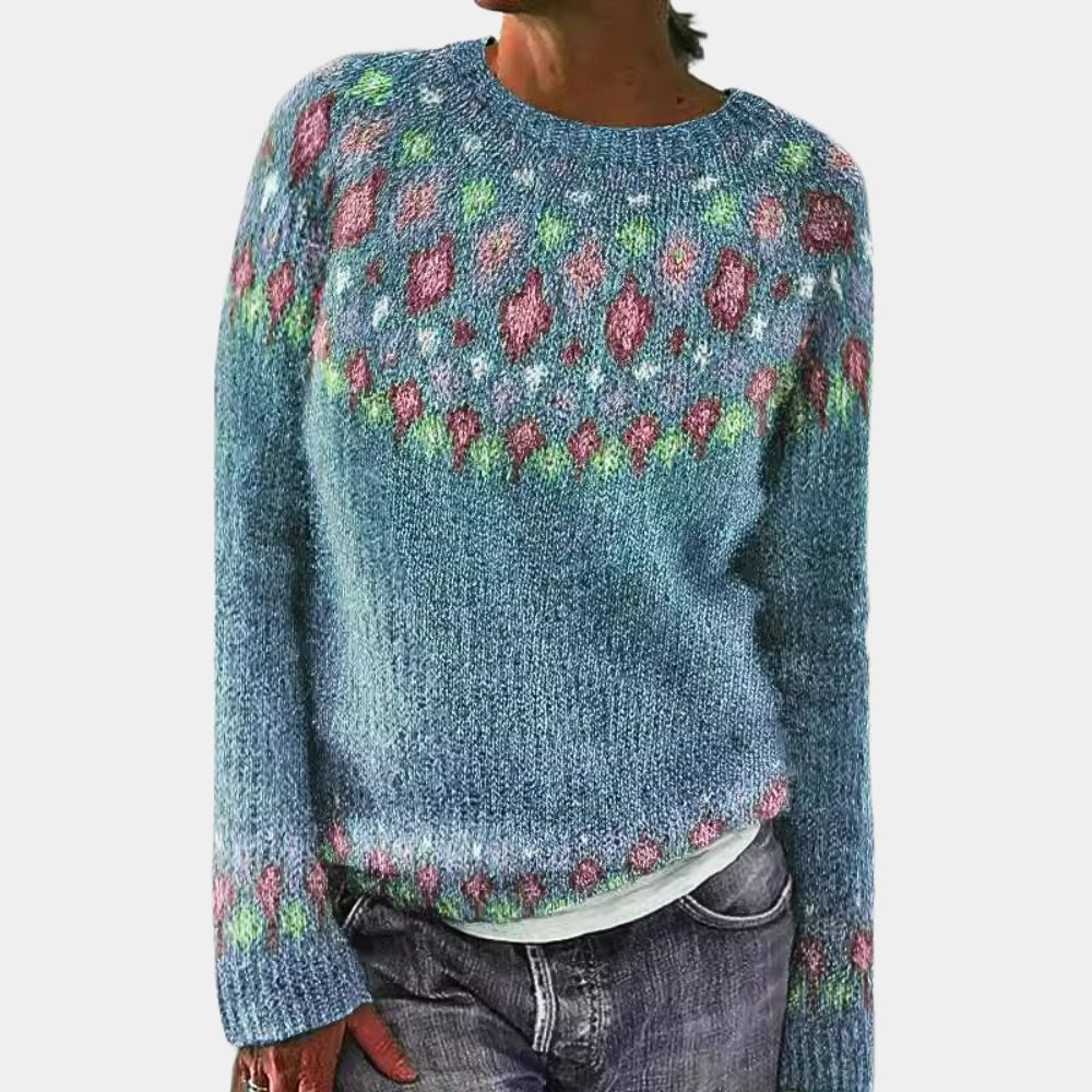 Pull en laine douce pour femme automne à imprimé nordique coloré à coupe classique Adèle