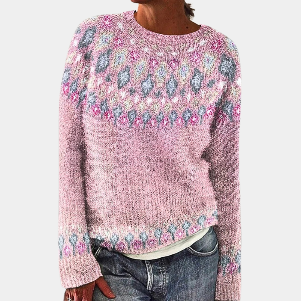 Pull en laine douce pour femme automne à imprimé nordique coloré à coupe classique Adèle