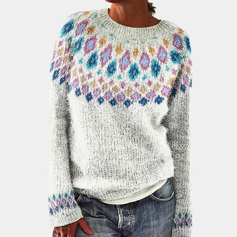 Pull en laine douce pour femme automne à imprimé nordique coloré à coupe classique Adèle