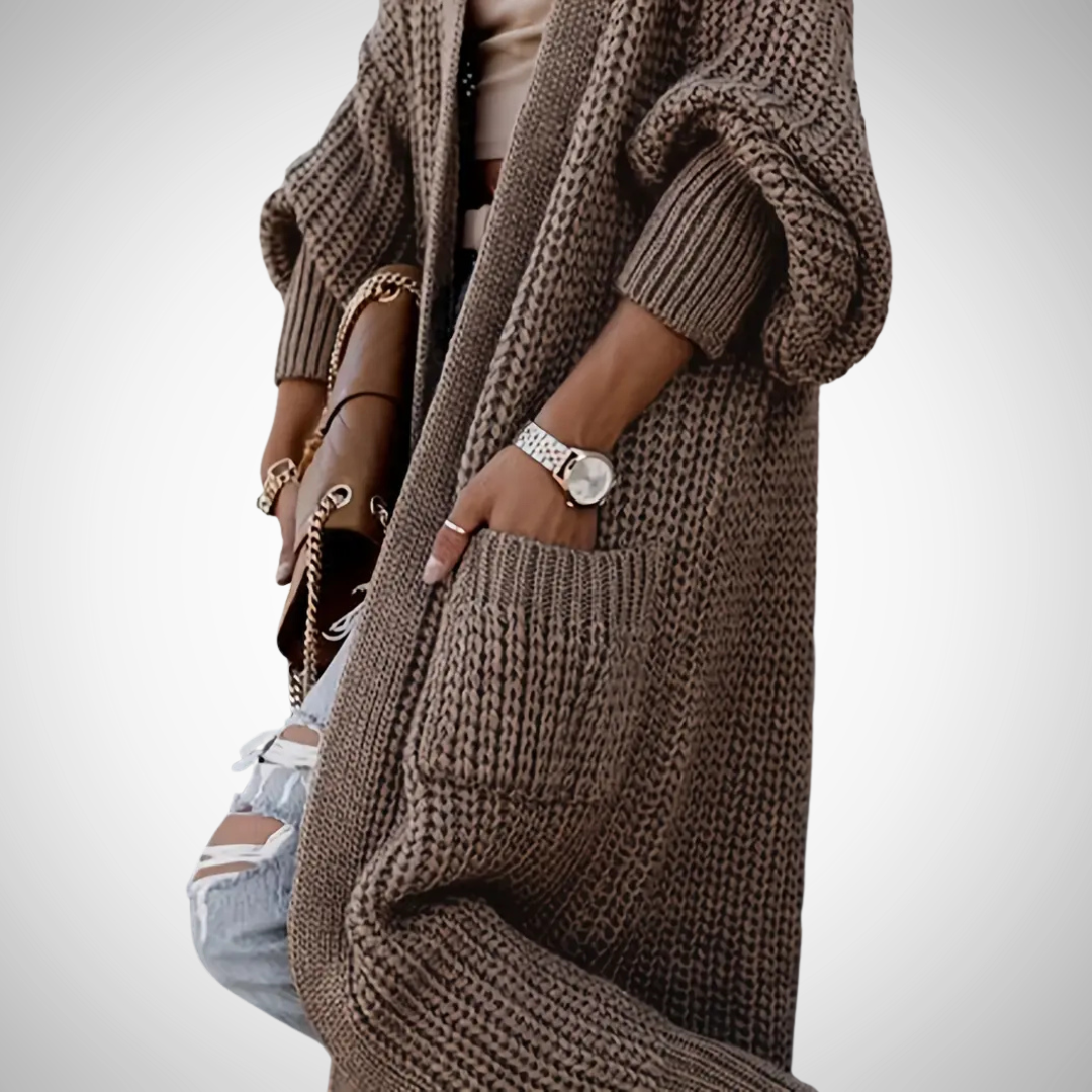 Élodie – Long gilet en maille pour femme