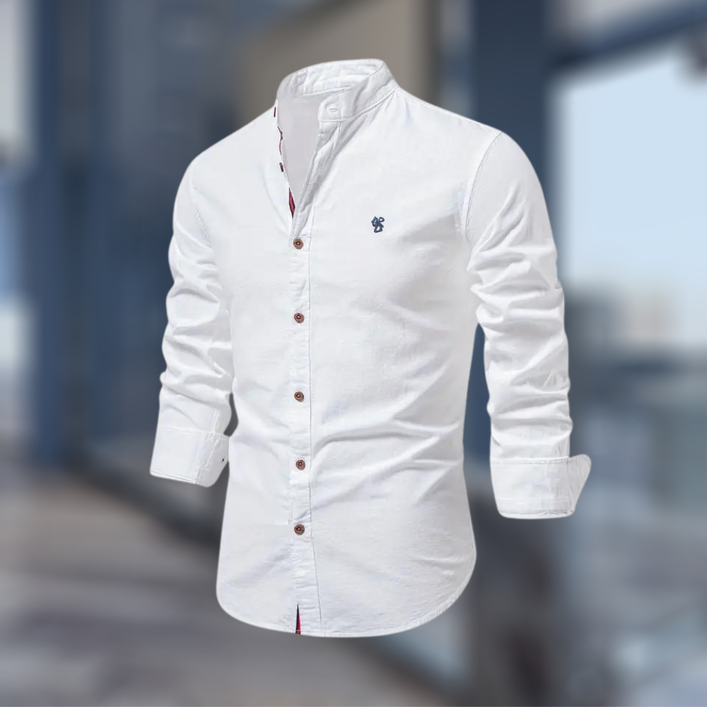 Chemise polo à manches longues pour homme automne douce élégante en coton avec col mao Théo