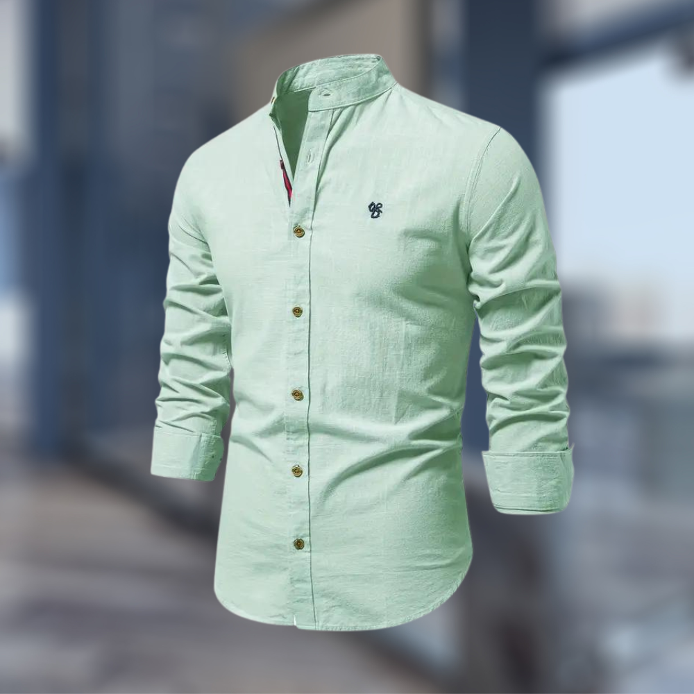 Chemise polo à manches longues pour homme automne douce élégante en coton avec col mao Théo