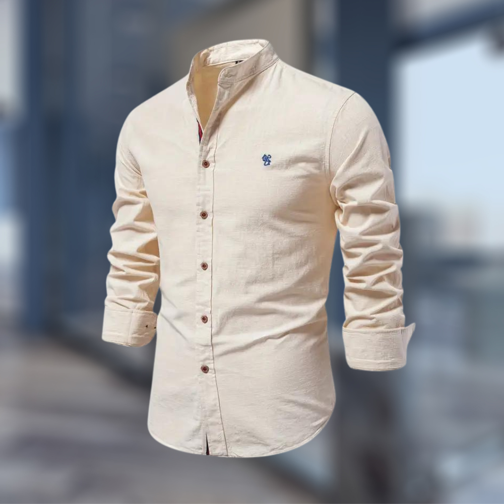 Chemise polo à manches longues pour homme automne douce élégante en coton avec col mao Théo
