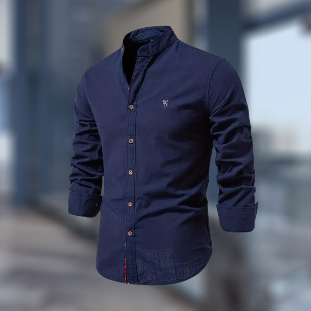 Chemise polo à manches longues pour homme automne douce élégante en coton avec col mao Théo