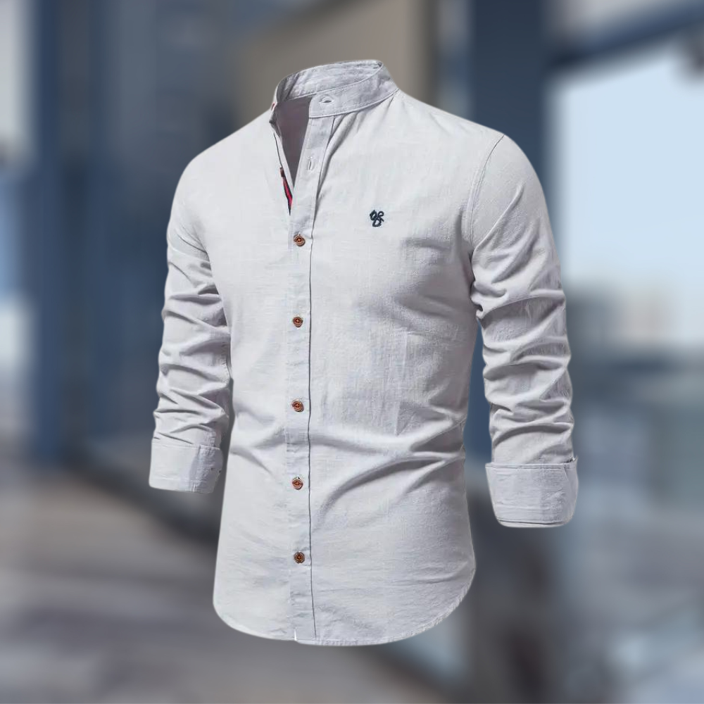 Chemise polo à manches longues pour homme automne douce élégante en coton avec col mao Théo