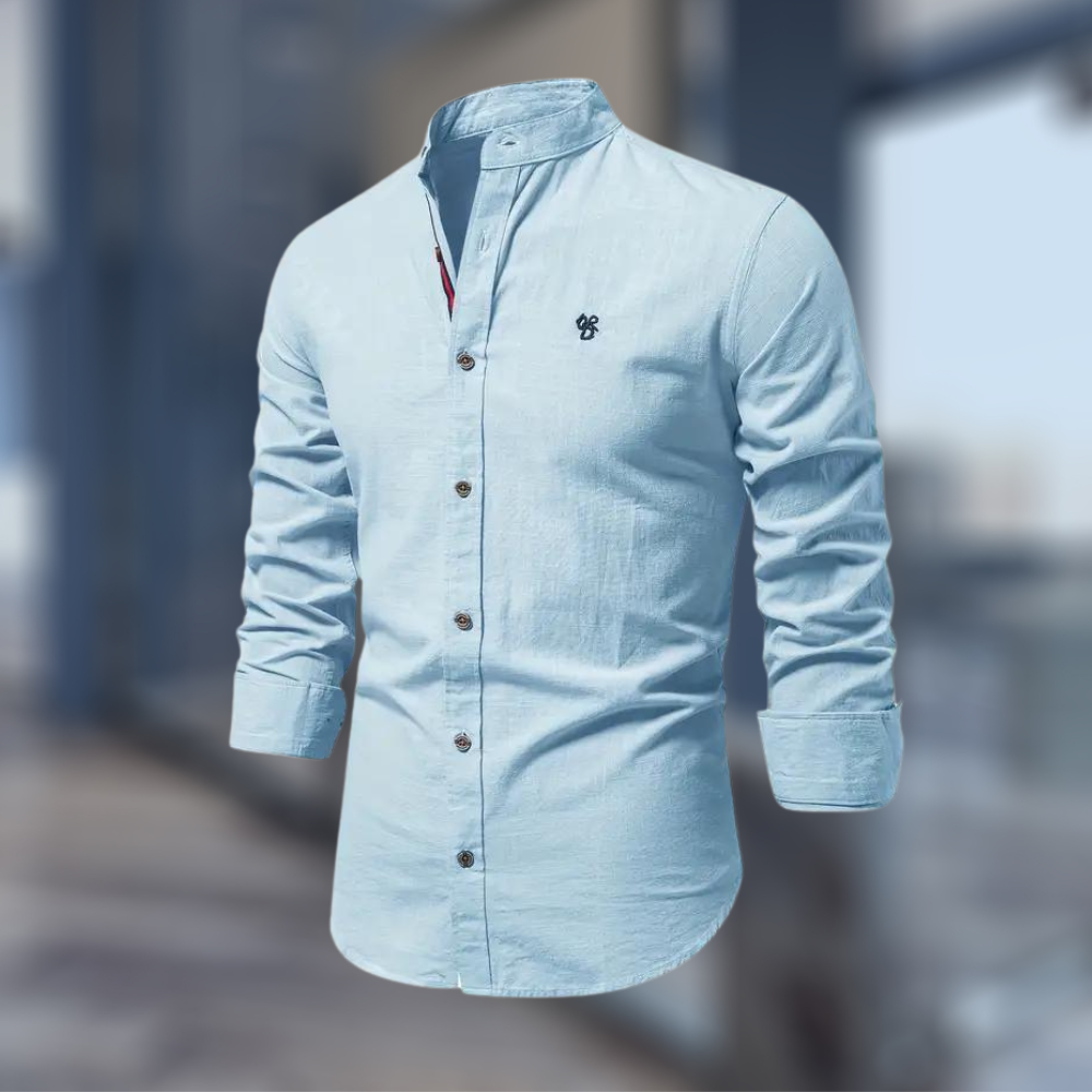 Chemise polo à manches longues pour homme automne douce élégante en coton avec col mao Théo