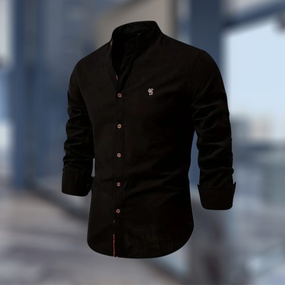 Chemise polo à manches longues pour homme automne douce élégante en coton avec col mao Théo