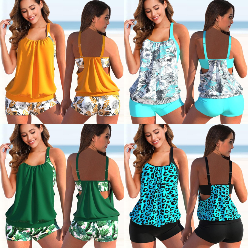Ensemble Tankini avec Short de Bain – Haut Débardeur Fluide et Bretelles Réglables