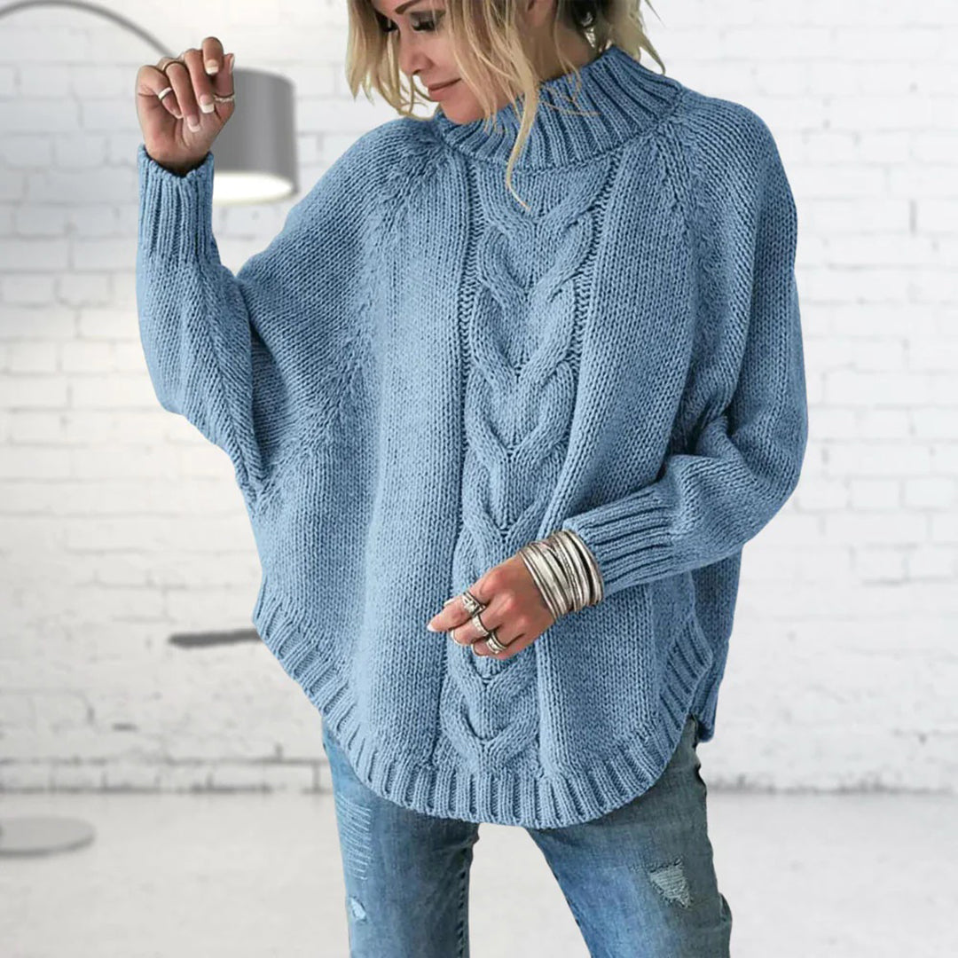 Pull pour femme automne chaud torsadé en maille épaisse avec col montant Romane