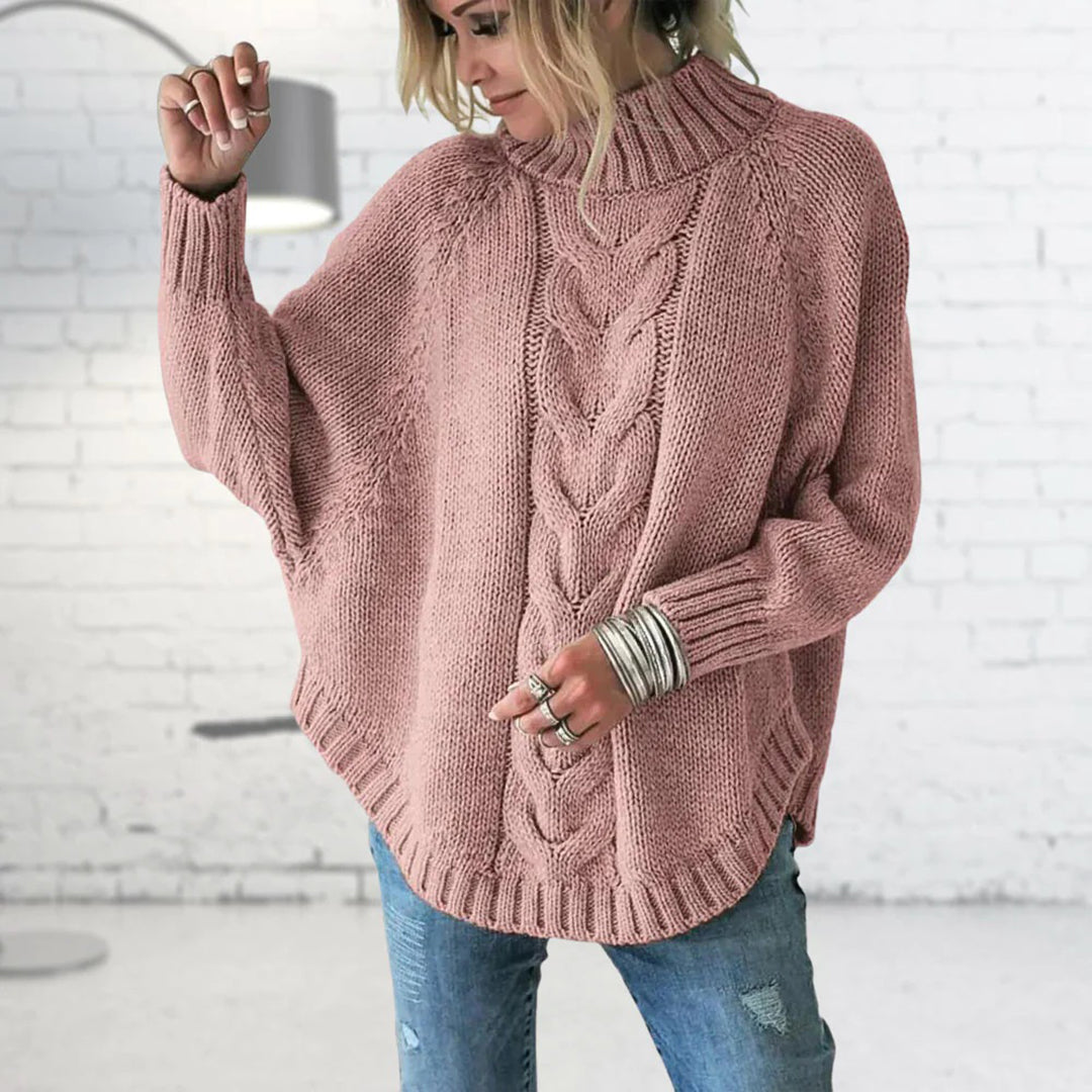 Pull pour femme automne chaud torsadé en maille épaisse avec col montant Romane