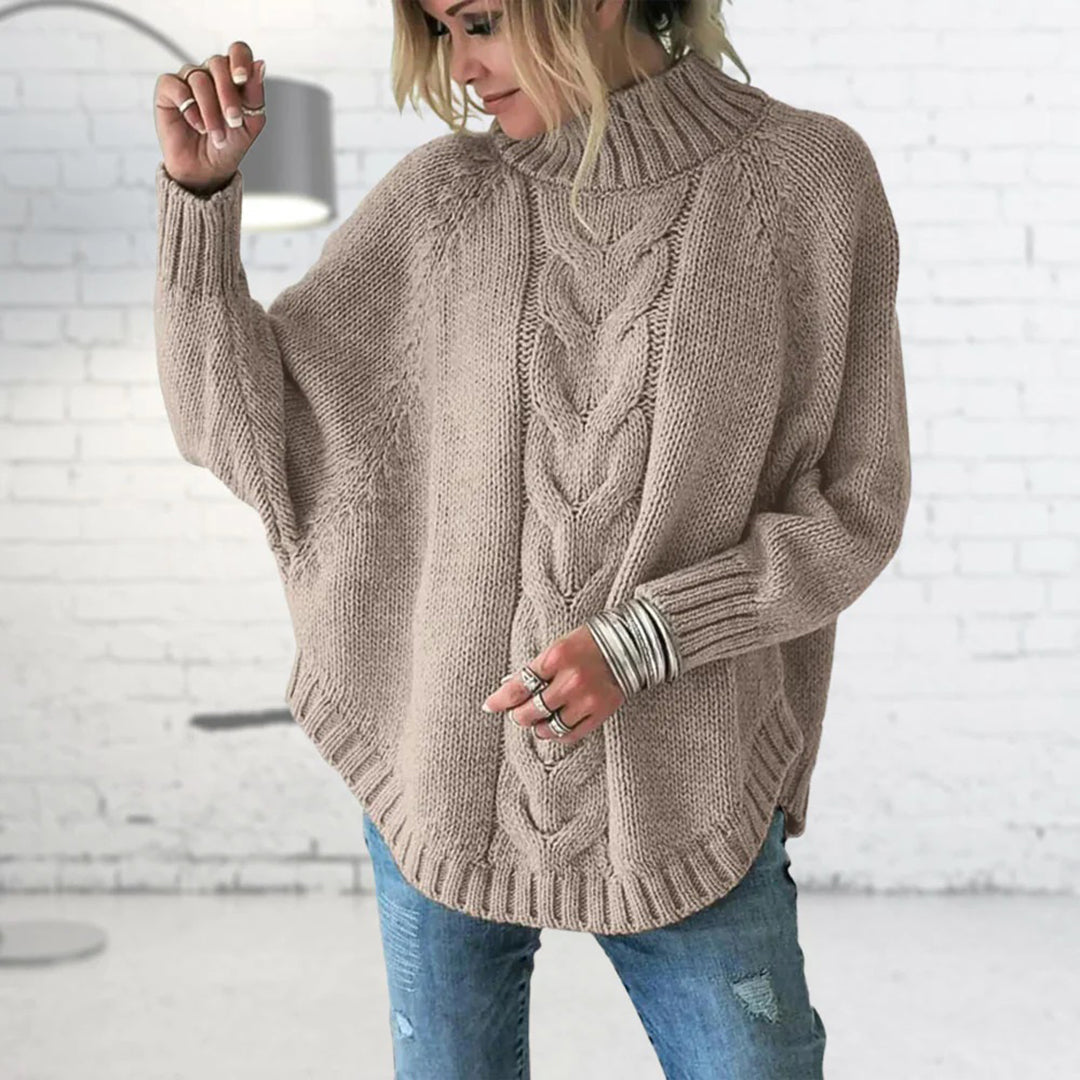 Pull pour femme automne chaud torsadé en maille épaisse avec col montant Romane