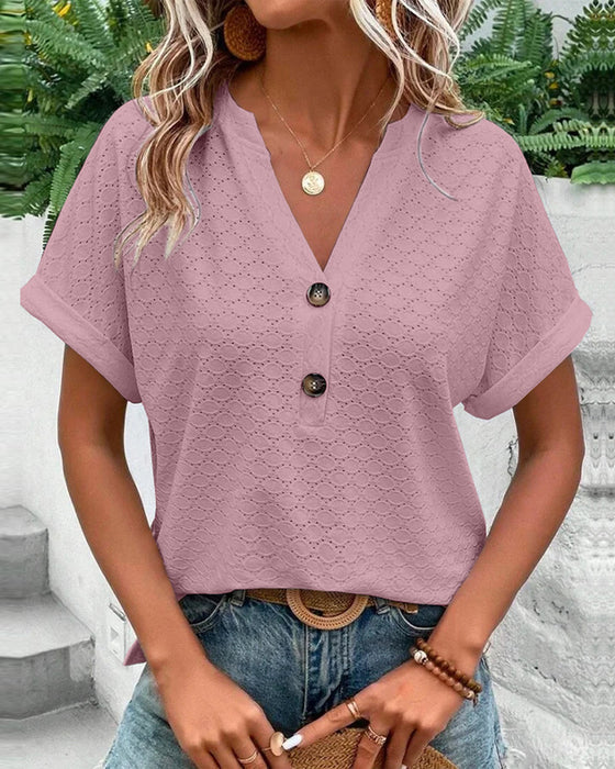 Clara – Blouse casual à manches courtes et col en V femme