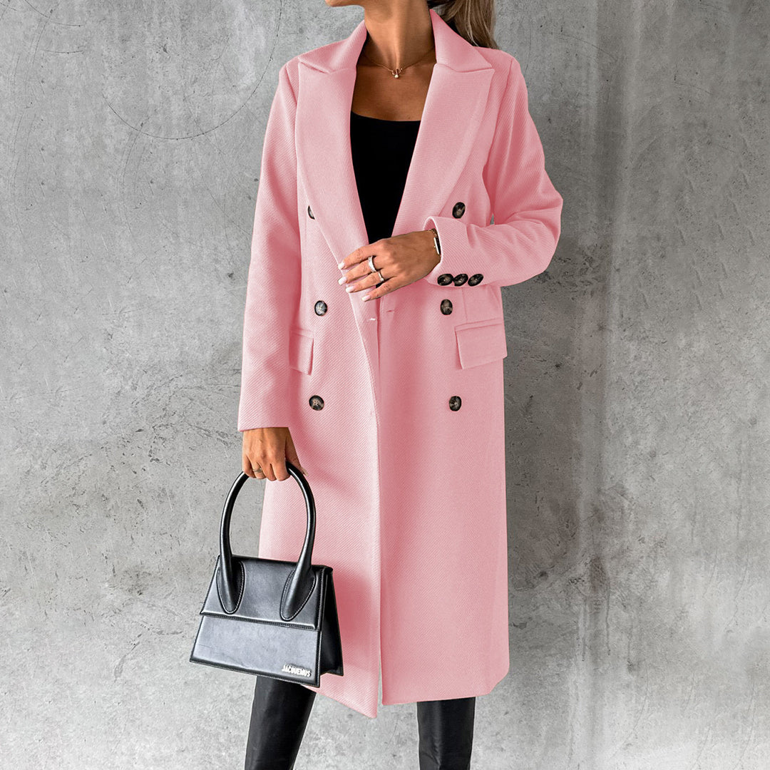 Manteau long élégant pour femme automne en laine mélangée à double boutonnage Wrenley