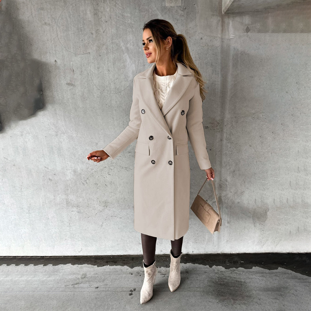 Manteau long élégant pour femme automne en laine mélangée à double boutonnage Wrenley