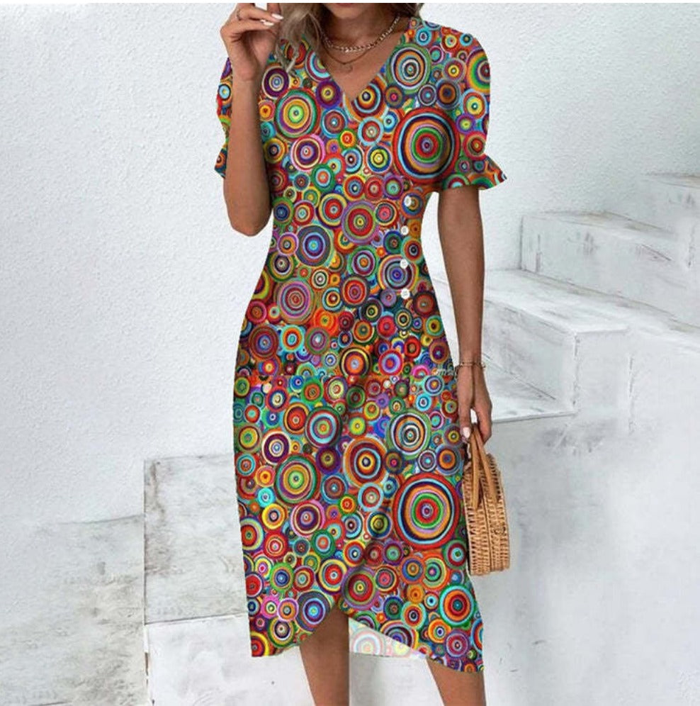 Robe portefeuille d’été pour femme à imprimé fleuri manches à volants