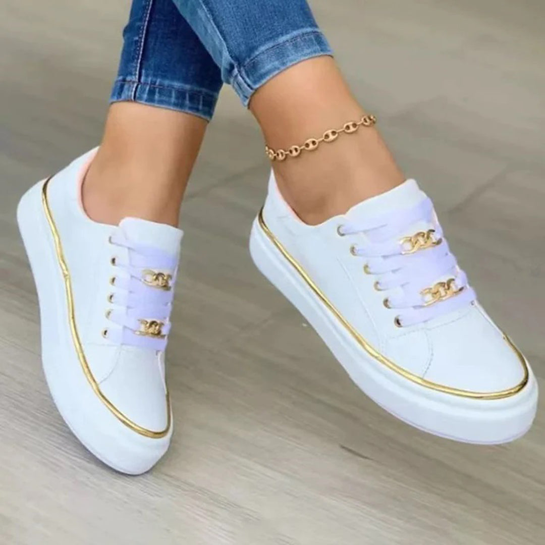 Baskets pour femme automne élégantes en simili cuir avec détails dorés et lacets Federica