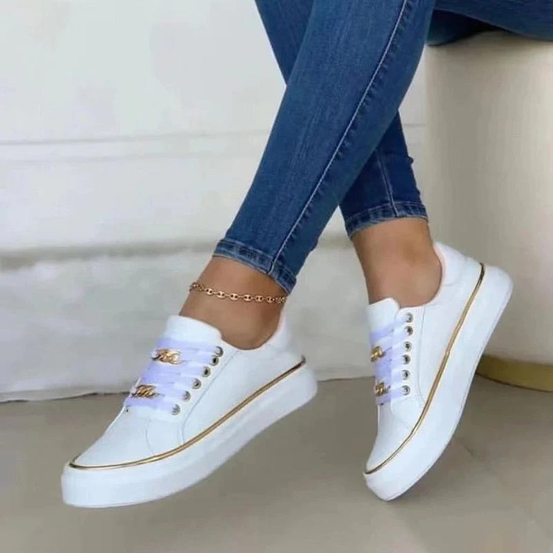 Baskets pour femme automne élégantes en simili cuir avec détails dorés et lacets Federica