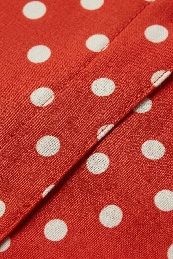 Solène – Robe midi portefeuille à pois, col carré et manches courtes femme