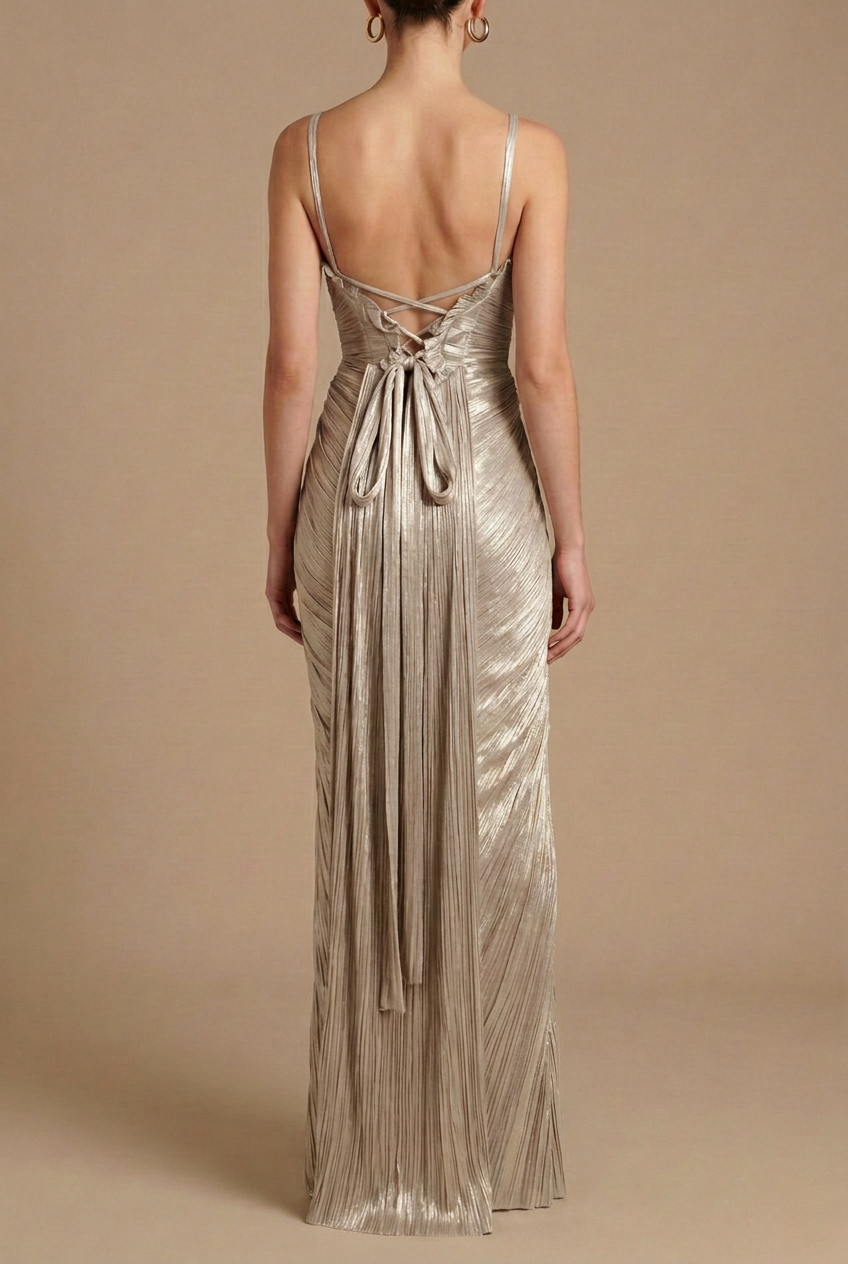 Bérénice – Robe maxi plissée style corset à jupe longue femme