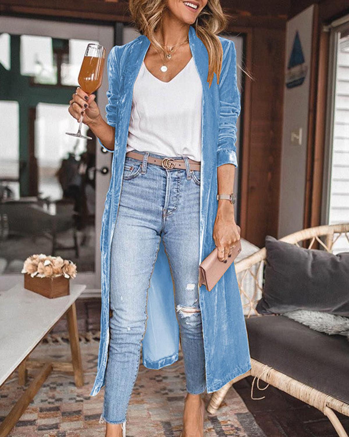Fleur – Long cardigan en velours façon duster femme