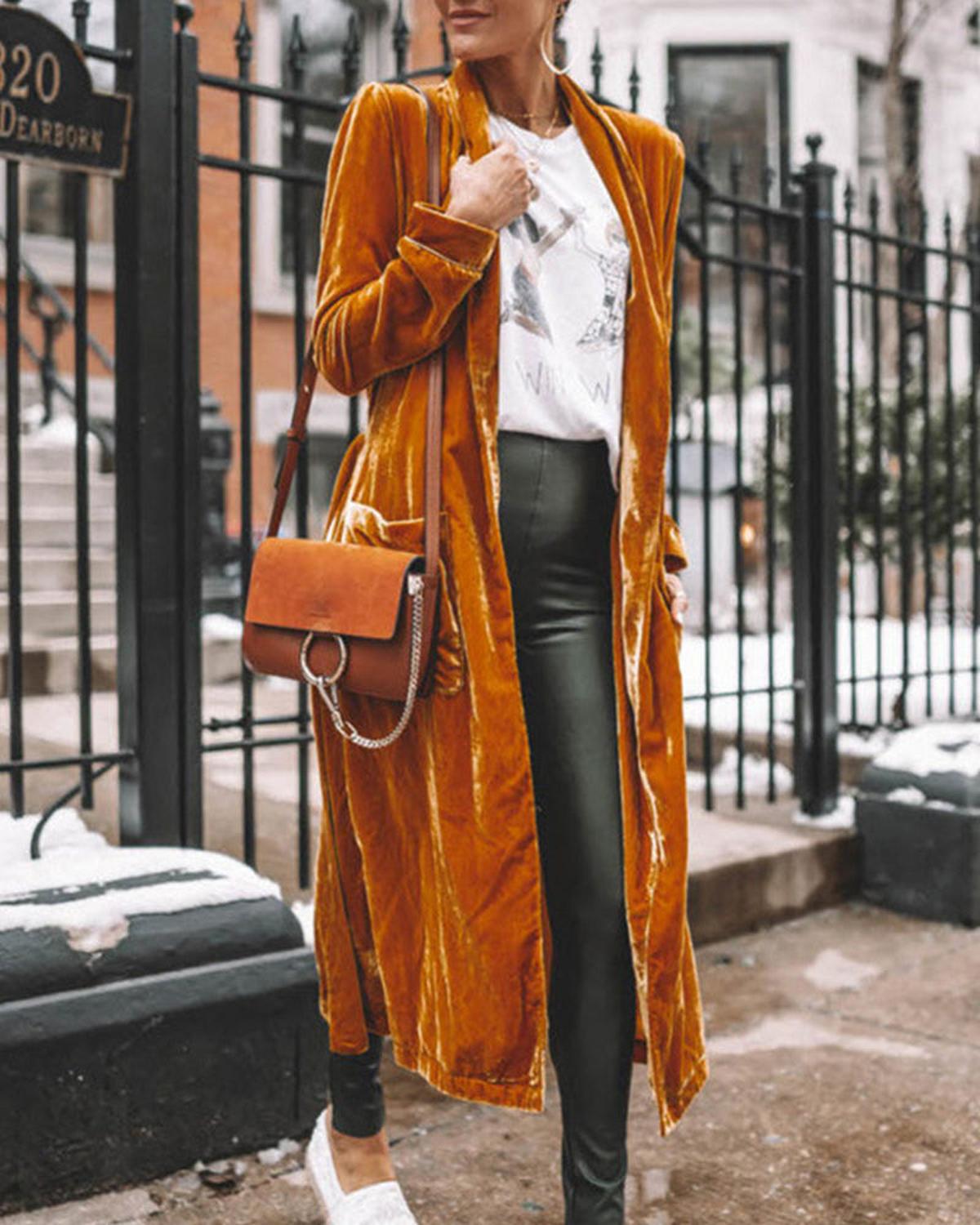 Fleur – Long cardigan en velours façon duster femme