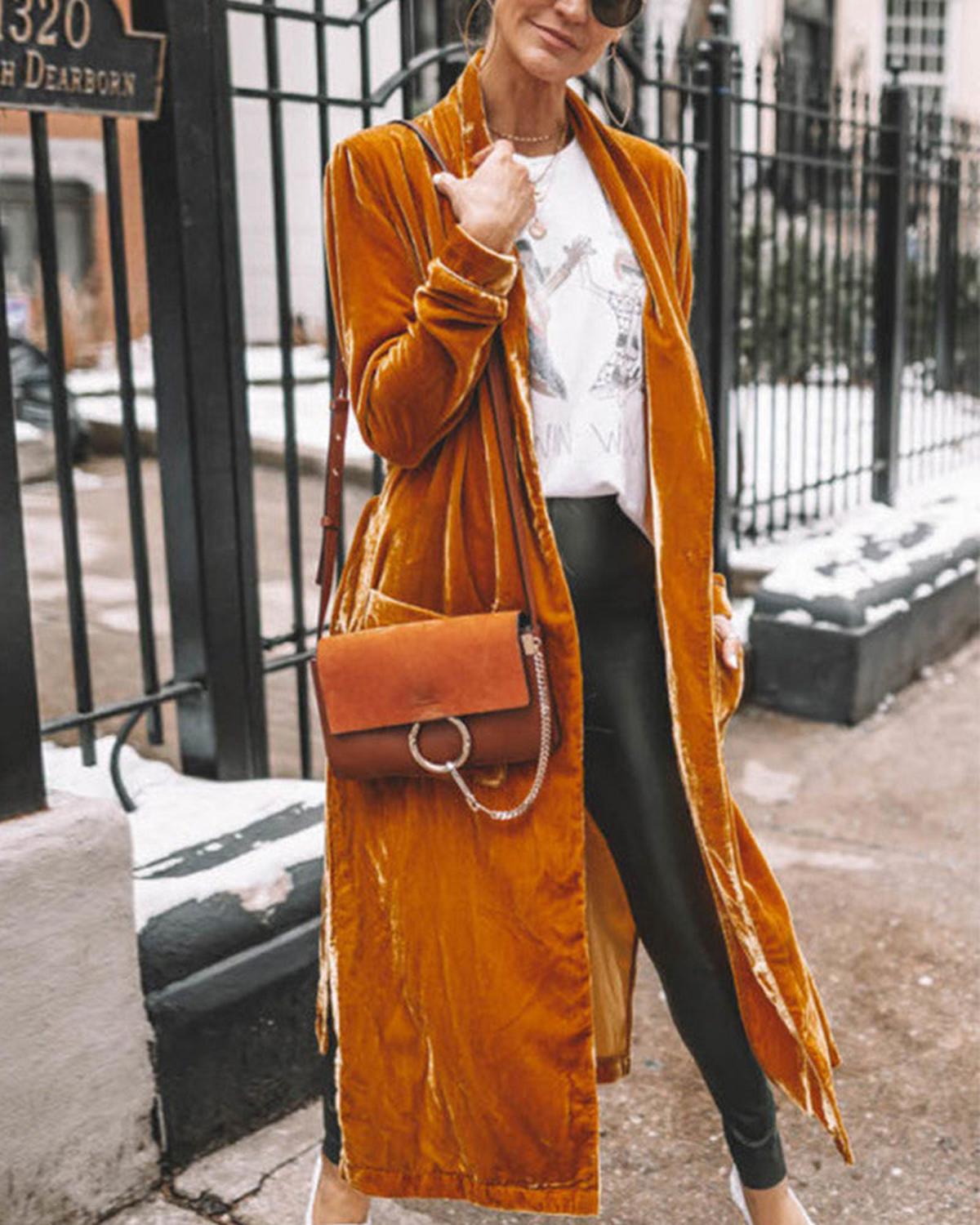 Fleur – Long cardigan en velours façon duster femme