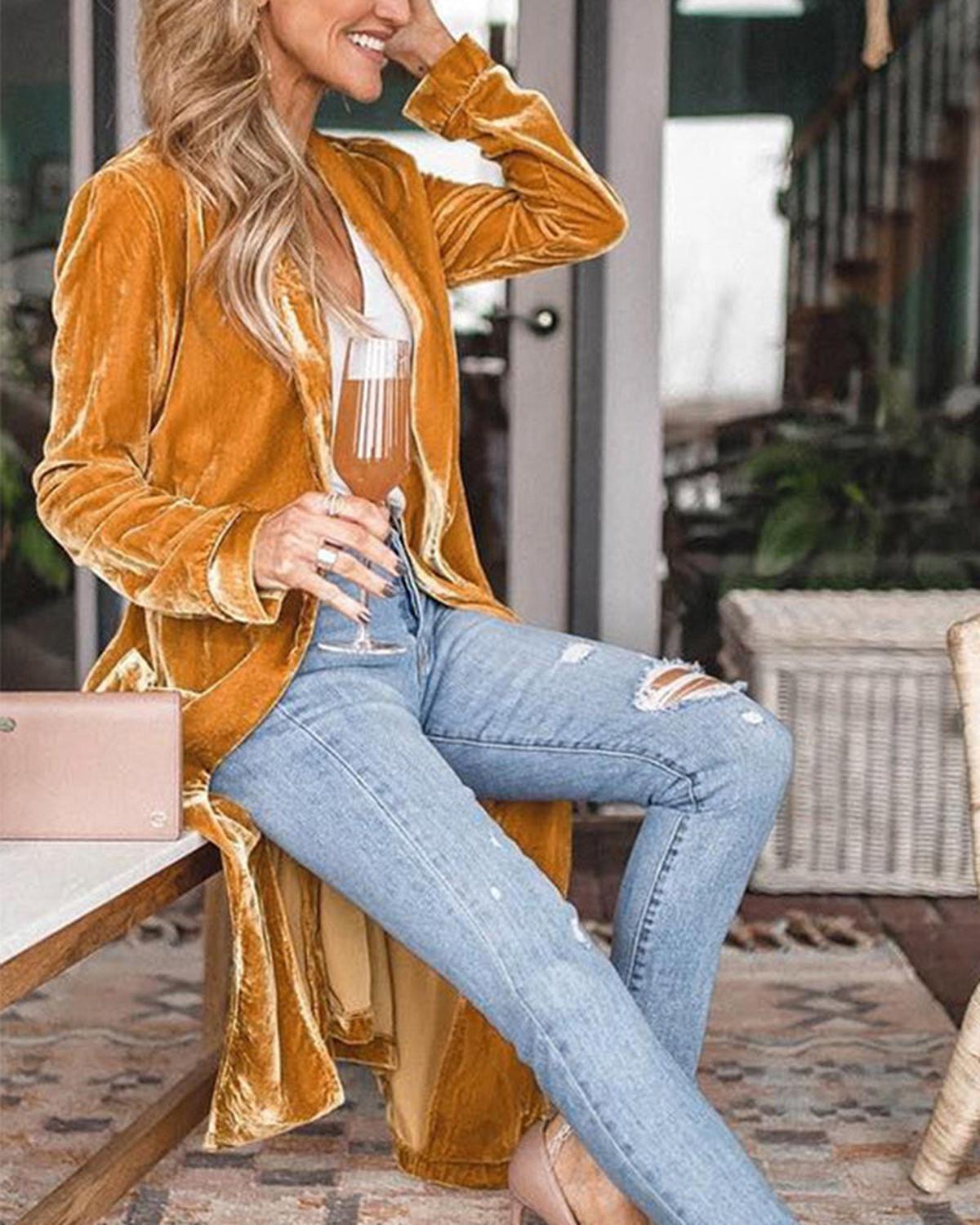 Fleur – Long cardigan en velours façon duster femme