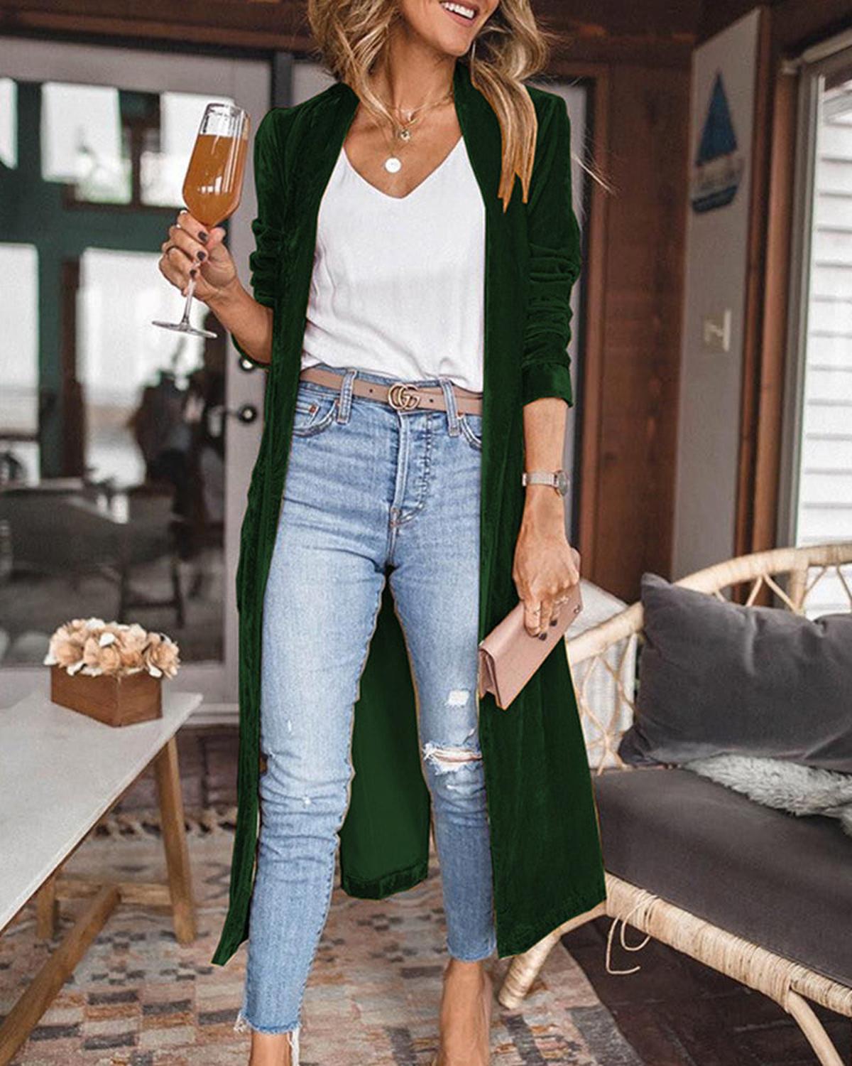 Fleur – Long cardigan en velours façon duster femme
