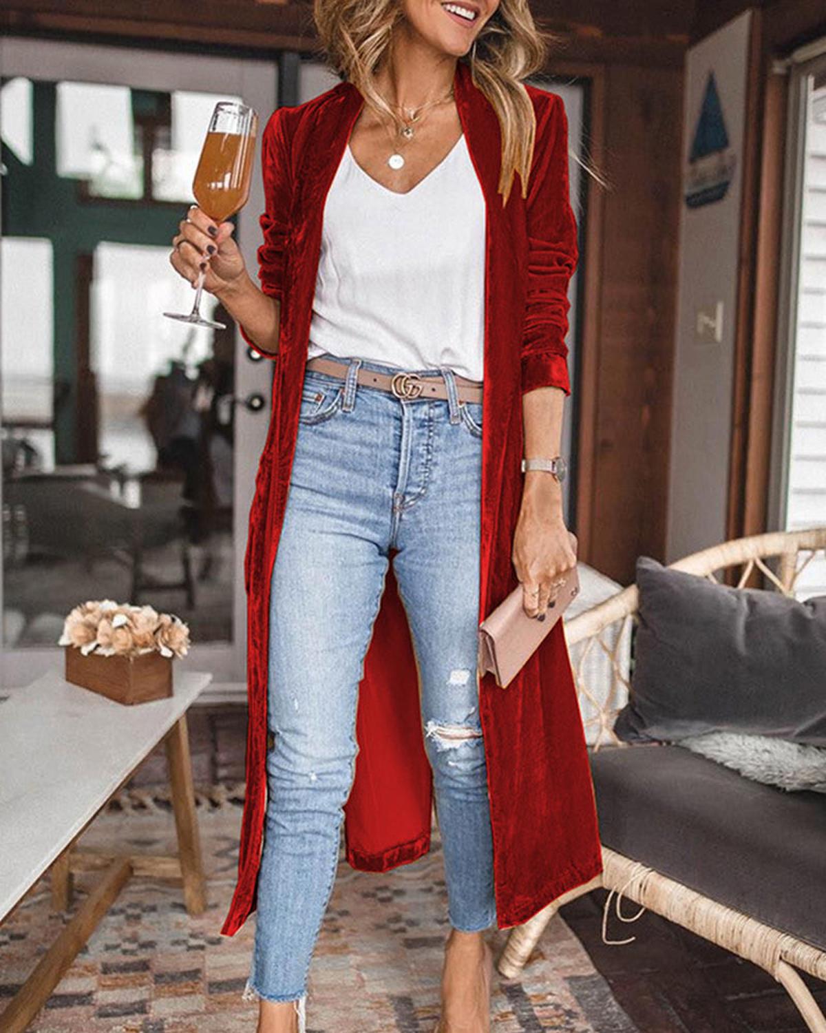 Fleur – Long cardigan en velours façon duster femme