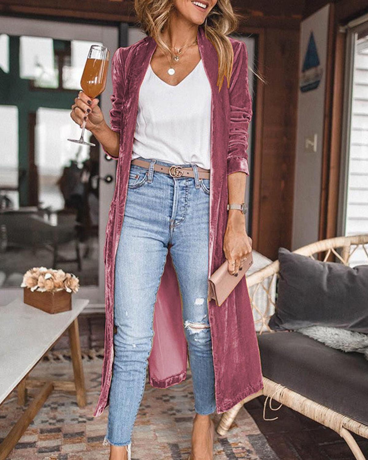 Fleur – Long cardigan en velours façon duster femme
