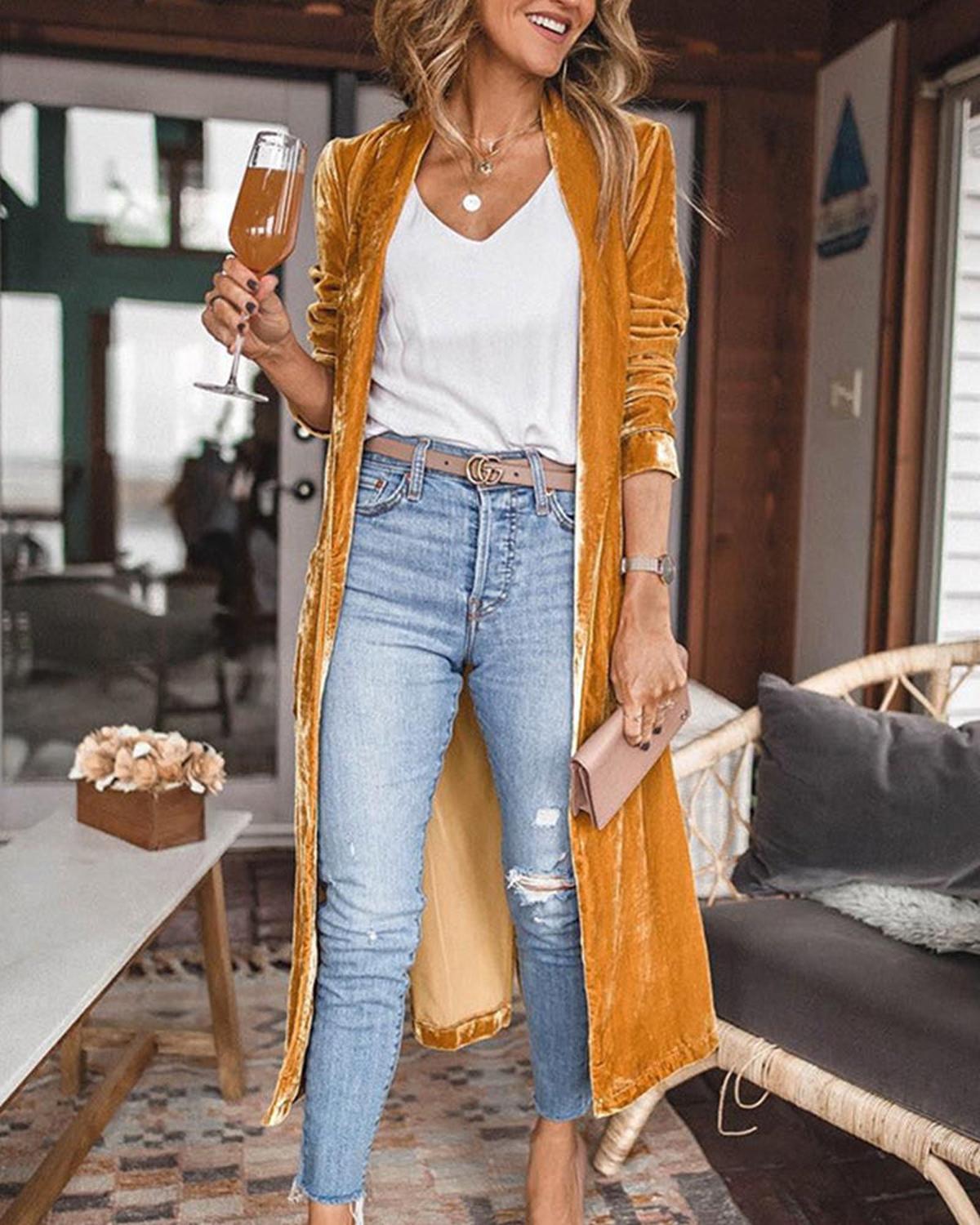 Fleur – Long cardigan en velours façon duster femme