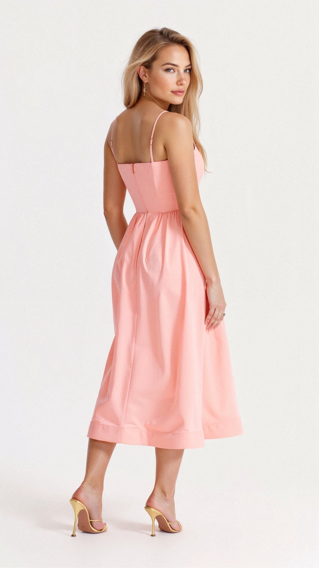 Léonie – Robe midi à bretelles fines et corsage ajusté femme