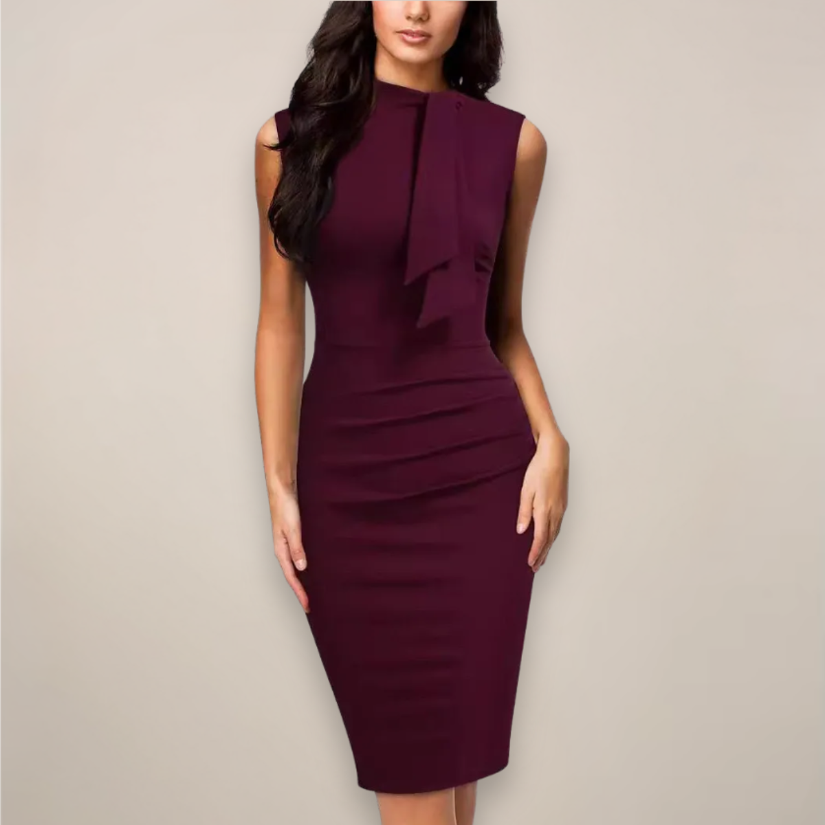 Juliette – Robe midi sans manches à col en V et coupe portefeuille femme