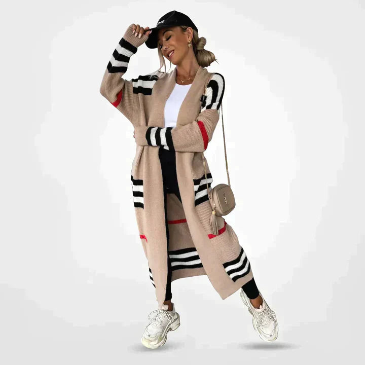 Émilie – Gilet femme long à rayures