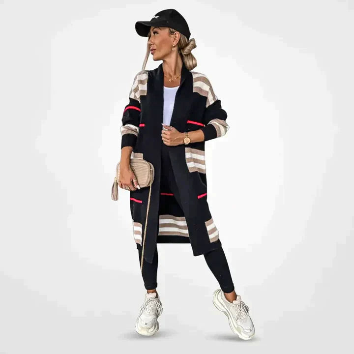 Émilie – Gilet femme long à rayures