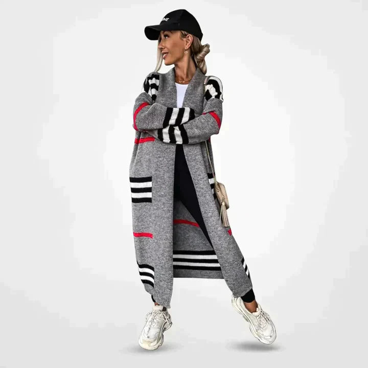 Émilie – Gilet femme long à rayures